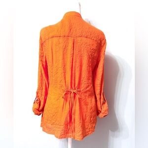 #5)  Choices Orange Button Down Shirt with tie back